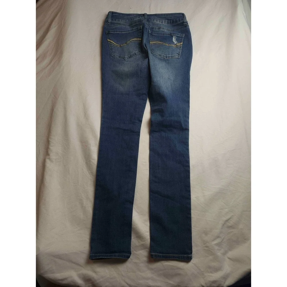 SO‎ Skinny Jeans Womens Size 3 Juniors Blue Denim Dark Wash Distressed Stretch